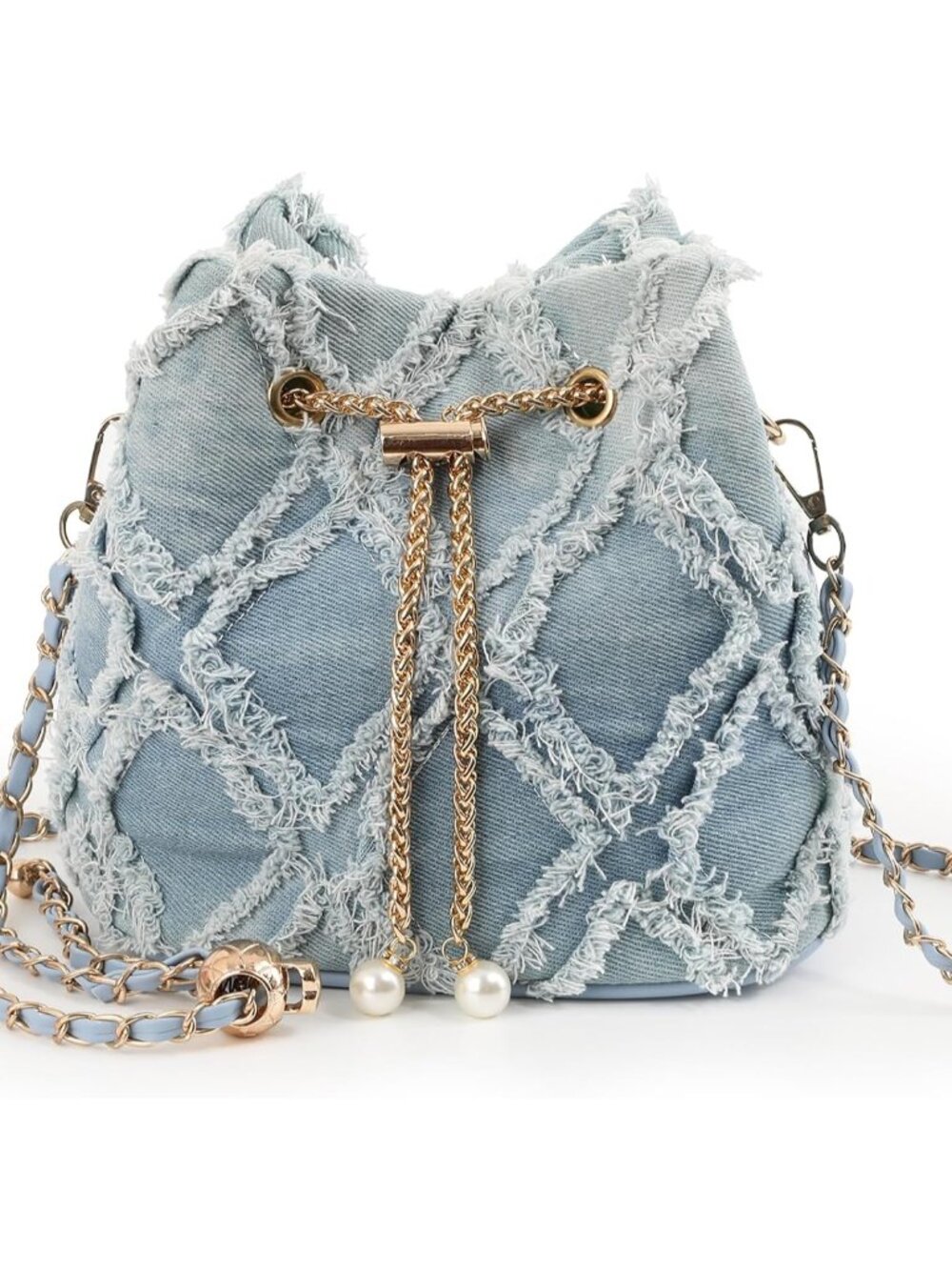 Y2K Denim Hobo Bucket Bag for Women, Chain Strap Purse | Soft washable denim; Y2